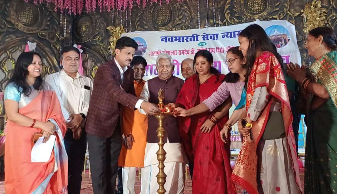 Former Deputy Chairman of the Bihar Legislative Council, Dr. Ramchandra Purve, Member of the Legislative Council Mrs. Rekha Gupta, Secretary Respected Dr. Ganesh Rai, and Principal Dr. Arvind Kumar lighting the ceremonial lamp to inaugurate the Sitamarhi Poetry Festival organized jointly by Matashri Kaushalya Ramdev Dr. Ganesh Rai Degree College and Nav Bharati Seva Nyas.
